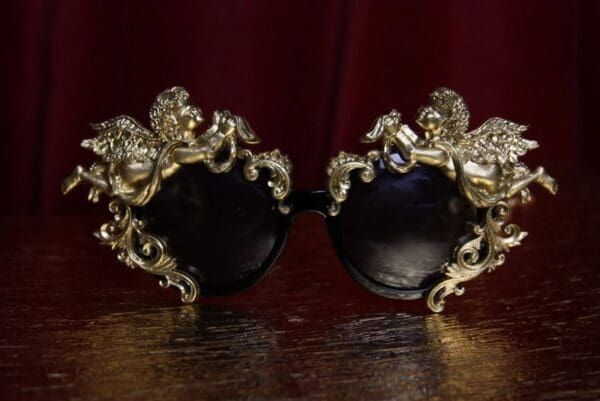 SOLD! 1908 Total Baroque Faced Gold Cherubs Embellished Sunglasses Shades - Image 2
