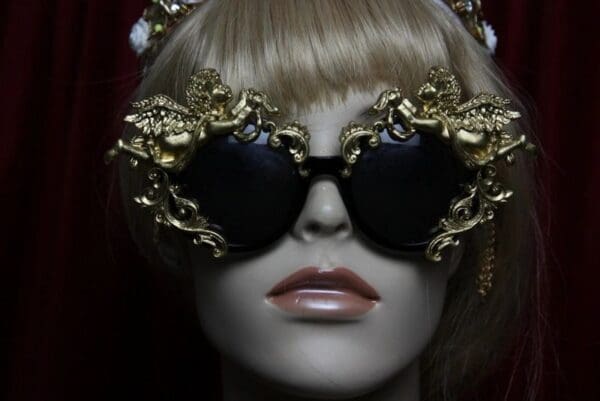 SOLD! 1908 Total Baroque Faced Gold Cherubs Embellished Sunglasses Shades - Image 3