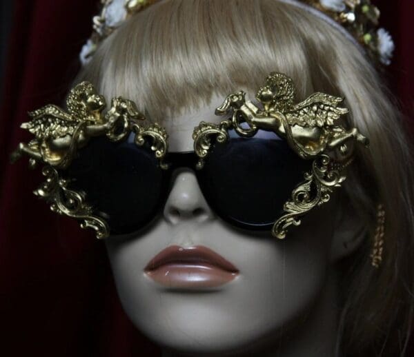 SOLD! 1908 Total Baroque Faced Gold Cherubs Embellished Sunglasses Shades - Image 6