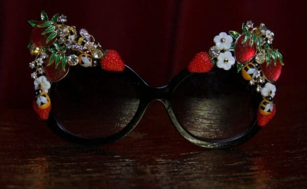 SOLD! 1909 Strawberry Baroque Bee Crystal Embellished Sunglasses - Image 7