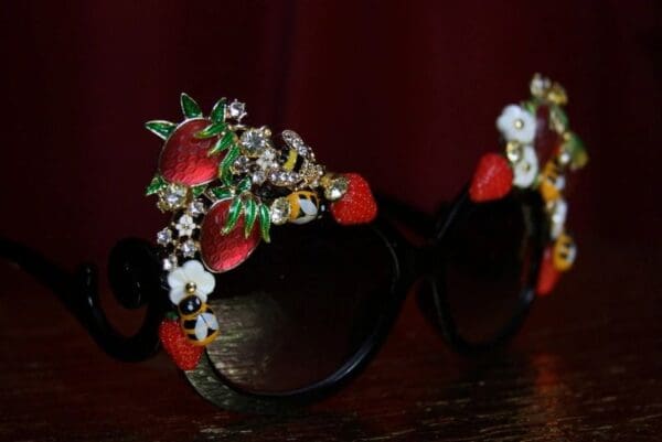 SOLD! 1909 Strawberry Baroque Bee Crystal Embellished Sunglasses - Image 6