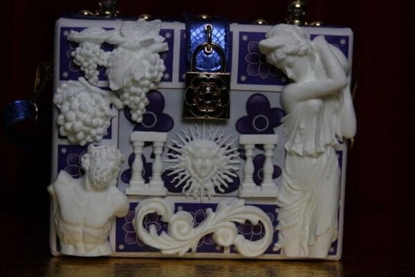 SOLD! 1914 Greek Revivial Medusa Grapes Greek Tile Embellished Trunk Handbag - Image 3