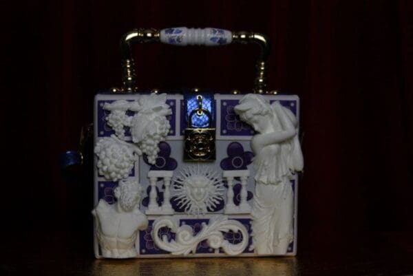 SOLD! 1914 Greek Revivial Medusa Grapes Greek Tile Embellished Trunk Handbag - Image 8