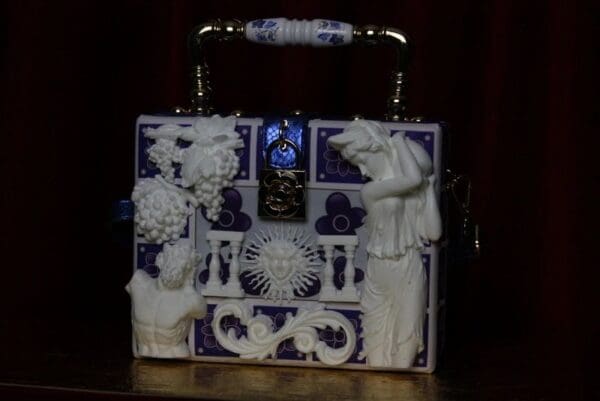 SOLD! 1914 Greek Revivial Medusa Grapes Greek Tile Embellished Trunk Handbag - Image 4
