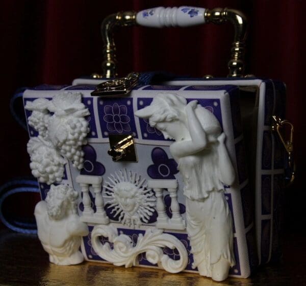 SOLD! 1914 Greek Revivial Medusa Grapes Greek Tile Embellished Trunk Handbag - Image 5