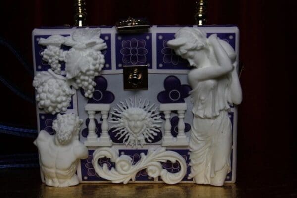 SOLD! 1914 Greek Revivial Medusa Grapes Greek Tile Embellished Trunk Handbag - Image 6