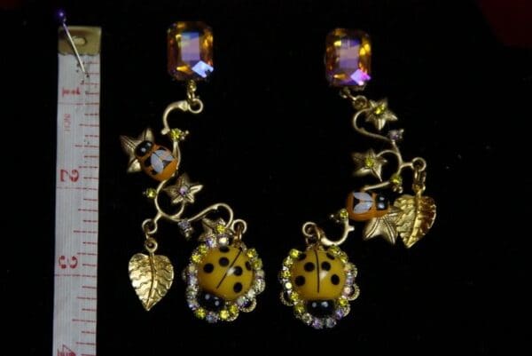 SOLD! 1920 Ladybug Yellow Crystal Grape Studs Earrings - Image 4