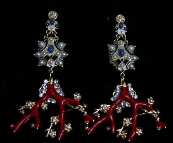 SOLD! 1924 Enamel Coral Reef Nautica Sea Studs Earrings