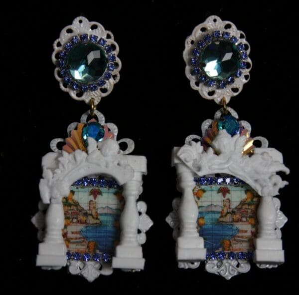 SOLD! 1937 Sicilian Tile Print White Architect Clumn Unusual Earrings
