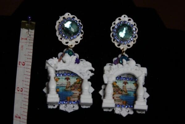 SOLD! 1937 Sicilian Tile Print White Architect Clumn Unusual Earrings - Image 2