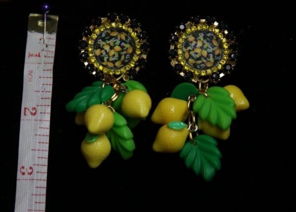 SOLD! 1941 Lemon Cameo Baroque Leaf Lemon Earrings - Image 2