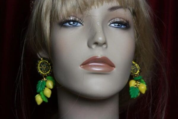 SOLD! 1941 Lemon Cameo Baroque Leaf Lemon Earrings - Image 3