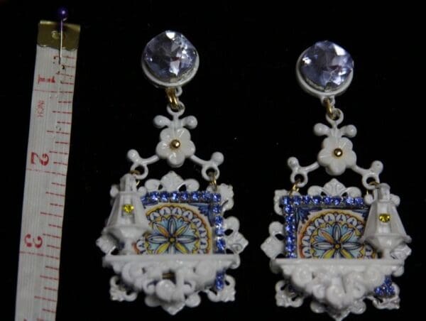 SOLD! 1943 Unusual Italian Tile Print Window Lamp Studs Earrings - Image 2