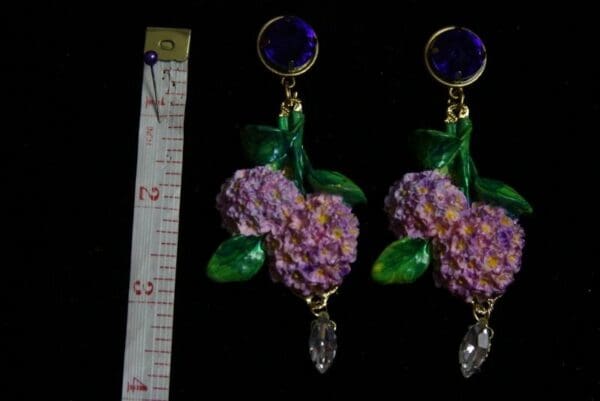 SOLD! 1944 Vivid Hydrangea Hand Painted Unusual Studs Earrings - Image 7