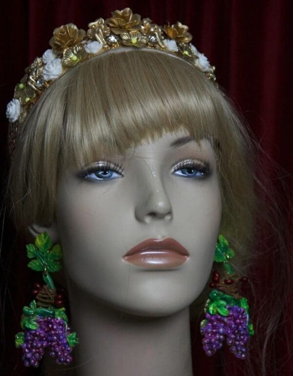 SOLD! 1945 Hand Painted Vivid Unusual Grape Earrings - Image 3