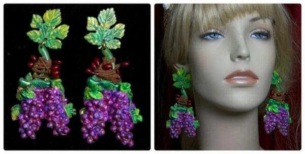 SOLD! 1945 Hand Painted Vivid Unusual Grape Earrings