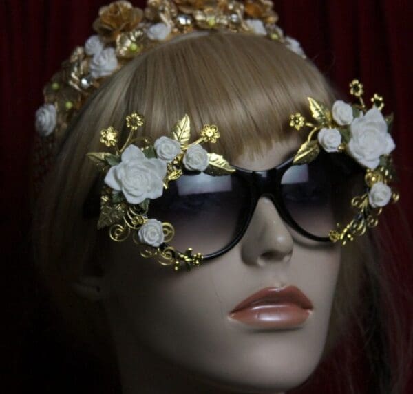 SOLD!1957 White Rose Gold Leaf E,bellished Sunglasses - Image 2