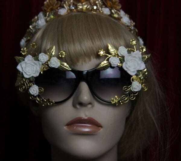 SOLD!1957 White Rose Gold Leaf E,bellished Sunglasses - Image 7