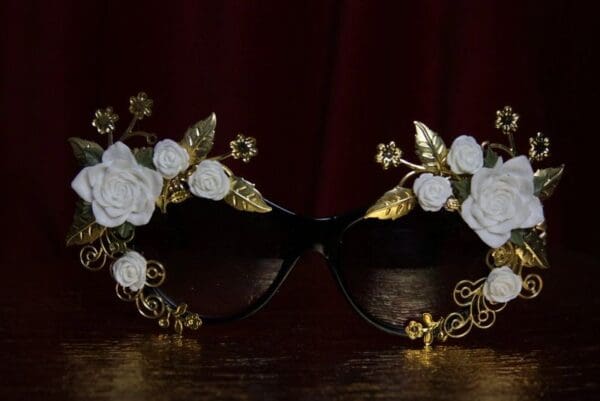 SOLD!1957 White Rose Gold Leaf E,bellished Sunglasses - Image 5
