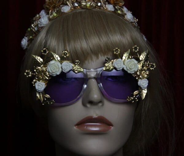 SOLD! 1958 Purple Clear White Rose Embellished Sunglasses - Image 3