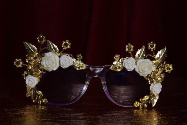 SOLD! 1958 Purple Clear White Rose Embellished Sunglasses - Image 4