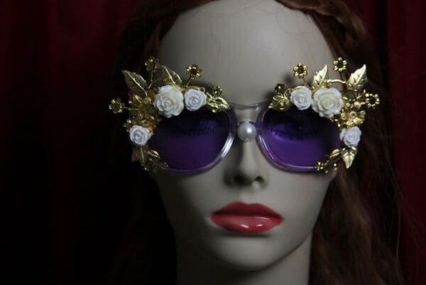 SOLD! 1958 Purple Clear White Rose Embellished Sunglasses - Image 6