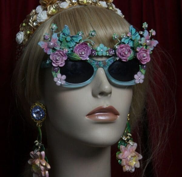 SOLD! 1959 Vivid Butterfly Hand Painted Flower Pastel Aqua Shades - Image 2