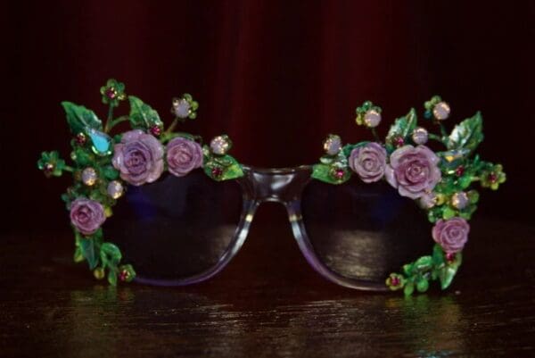 SOLD! 1960 Purple Clear Hand Painted Enamel Garden Embellished Sunglasses - Image 6