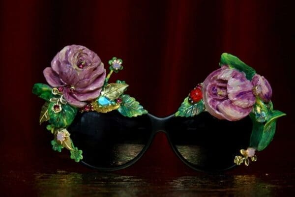 SOLD!1961 Vivid Tulip Rose Hand Painted Embellished Sunglasses - Image 2