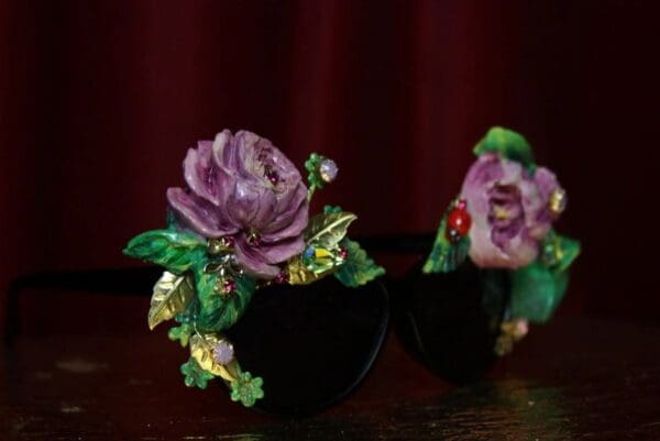 SOLD!1961 Vivid Tulip Rose Hand Painted Embellished Sunglasses - Image 8