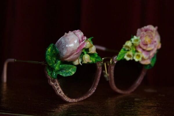SOLD! 1967 Vivid Hand Painted Pink Rose Embellished Sunglasses - Image 7