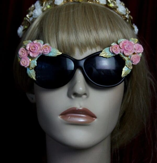 SOLD! 1969 Baroque elegant Roses Aqua Enamel Sunglasses - Image 2