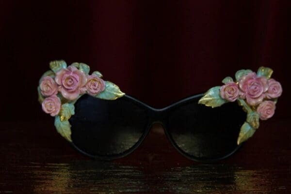 SOLD! 1969 Baroque elegant Roses Aqua Enamel Sunglasses - Image 4