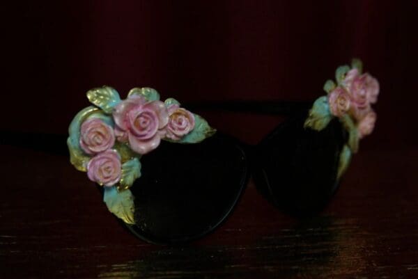 SOLD! 1969 Baroque elegant Roses Aqua Enamel Sunglasses - Image 6