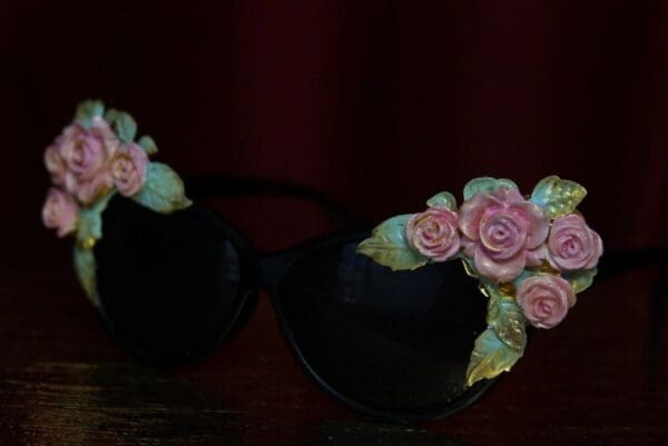SOLD! 1969 Baroque elegant Roses Aqua Enamel Sunglasses - Image 5