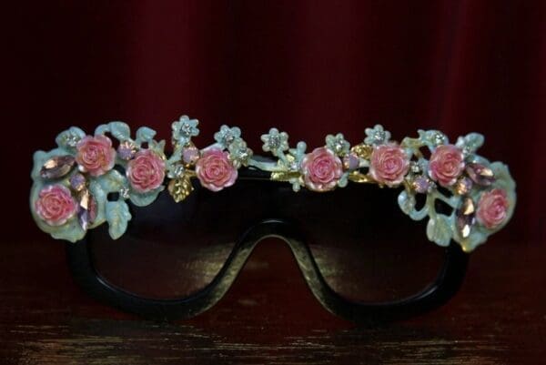 SOLD! 1970 Baroque Elegant Roses Aqua Enamel Sunglasses - Image 3