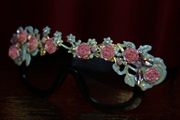 SOLD! 1970 Baroque Elegant Roses Aqua Enamel Sunglasses - Image 5