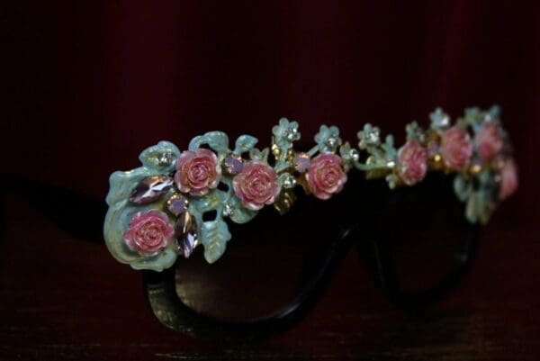 SOLD! 1970 Baroque Elegant Roses Aqua Enamel Sunglasses - Image 4