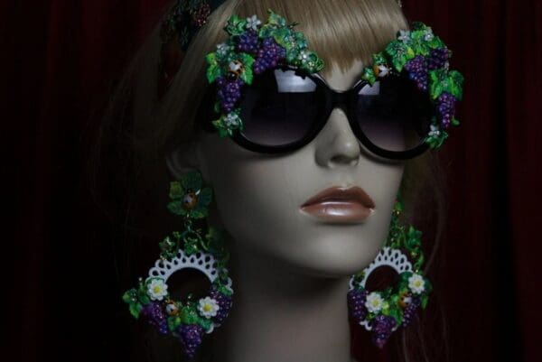 SOLD! 1977 White Filigree Grapes Bee Hand Painted Earrings - Image 2