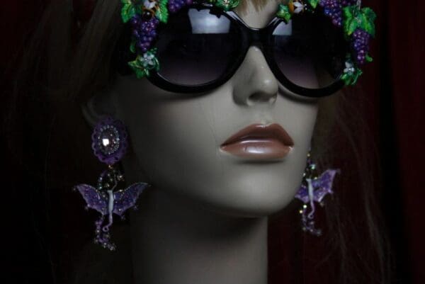 SOLD! 1980 Purple Hand Painted Enamel Fairy Studs Earrings - Image 5