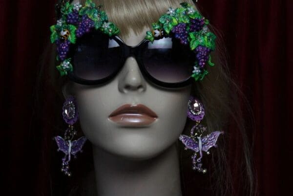 SOLD! 1980 Purple Hand Painted Enamel Fairy Studs Earrings - Image 3