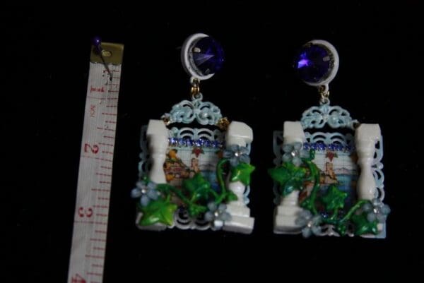 SOLD! 1982 Sicilian Tile Print Column Crystal Studs Earrings - Image 7