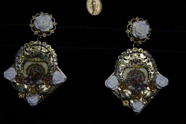 SOLD! 1985 Set of Virgin Mary Milky Rose Necklace Plus Earrings - Image 9