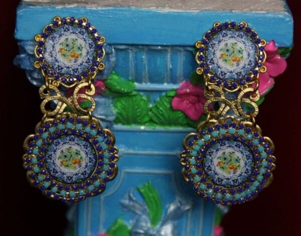 SOLD! 1992 Double Pleasure Cameo Italian Tile Print Earrings