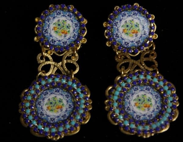 SOLD! 1992 Double Pleasure Cameo Italian Tile Print Earrings - Image 2