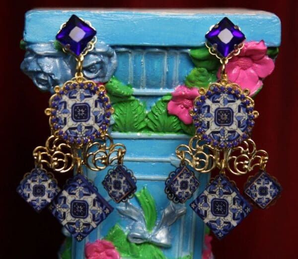 SOLD! 1993 Italian Mosaic Print Filigree Studs earrings