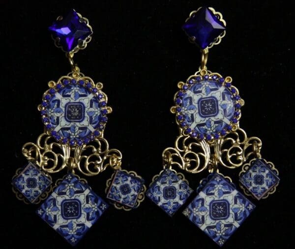 SOLD! 1993 Italian Mosaic Print Filigree Studs earrings - Image 2