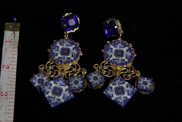 SOLD! 1993 Italian Mosaic Print Filigree Studs earrings - Image 6