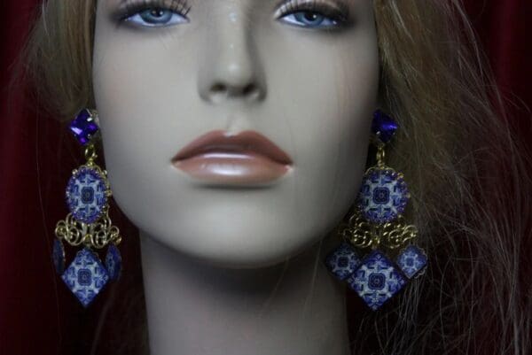 SOLD! 1993 Italian Mosaic Print Filigree Studs earrings - Image 4