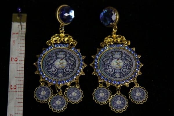 SOLD! 1994 Itlian Renaissance Tile Cherub Print Stunning Massive Earrings - Image 7